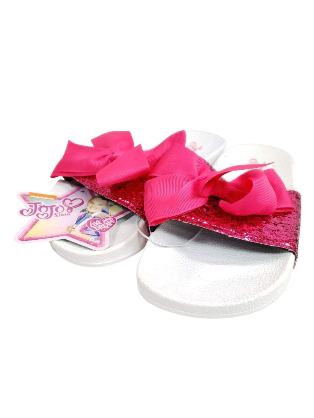 Jojo Siwa Slide Sandals Girls Size Large 2/3 Pink Glitter & Bow